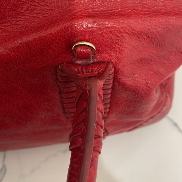 Rebecca Minkoff Red Leather Handbag w/cool leather Stitching royal blue lining - Picture 16 of 16